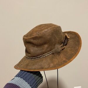 Overland Leather Hat with Feather Accent